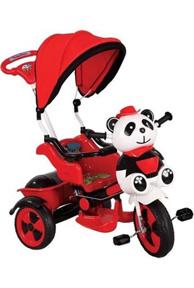 Babyhope 127 Little Panda Ebeveyn Kontrollü Tenteli Müzikli Tricycle Üç Teker Bisiklet -Kırmızı/Siyah