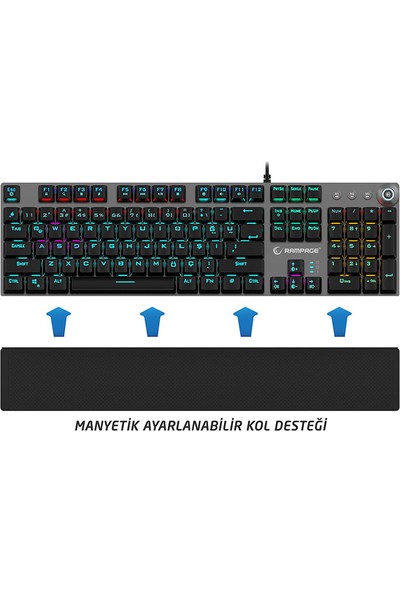 Rampage KB-R28 Blade Plus Siyah/Gümüş RGB Blue Switch Mekanik Oyuncu Klavye