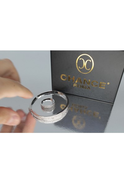Chance Roma Jewellery Chanceroma™ - Marquise / Markiz Set - Italyanmoda Tasarım Pırlanta Montür Zirkon Taşlı Gümüş Rengi 18 Ayar Altın Kaplama Alyans Çiviyüzük Kelepçe Bilezik Bileklik Set