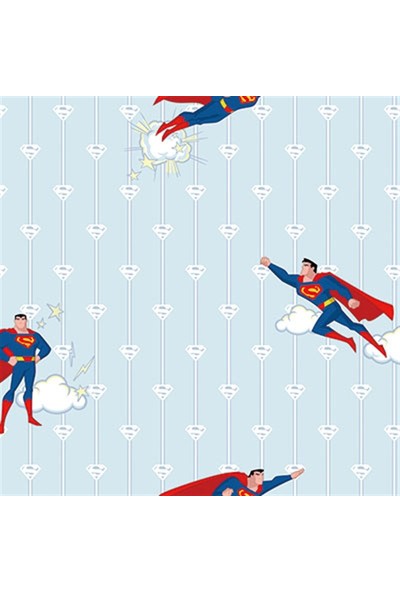 Adakids Süperman Mavi Bulut Desenli Çocuk Odası Duvar Kağıdı