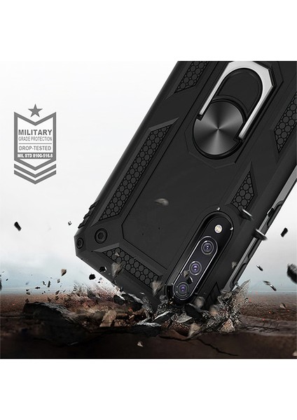 Xiaomi Mi 9 Kılıf Zırh Koruma Yüzüklü Standlı Armor Silikon Kapak + Nano Ekran Koruma Siyah modelleri