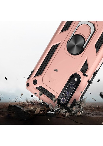 Xiaomi Mi 9 Kılıf Zırh Koruma Yüzüklü Standlı Armor Silikon Kapak + Nano Ekran Koruma Rose Gold modelleri