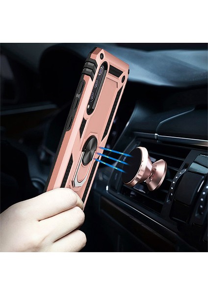Xiaomi Mi 9 Kılıf Zırh Koruma Yüzüklü Standlı Armor Silikon Kapak + Nano Ekran Koruma Rose Gold fırsatları
