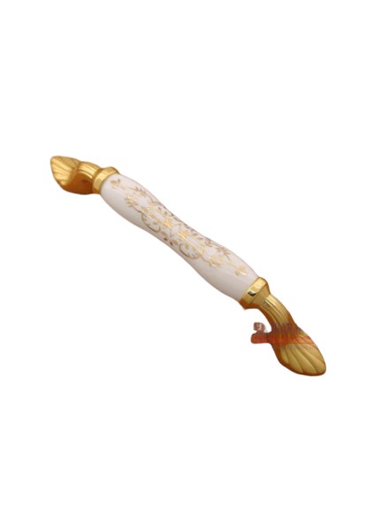 Porselen Kulp Sarı Yaldız Işlemeli Dolap Vestiyer Çekmece 128 mm