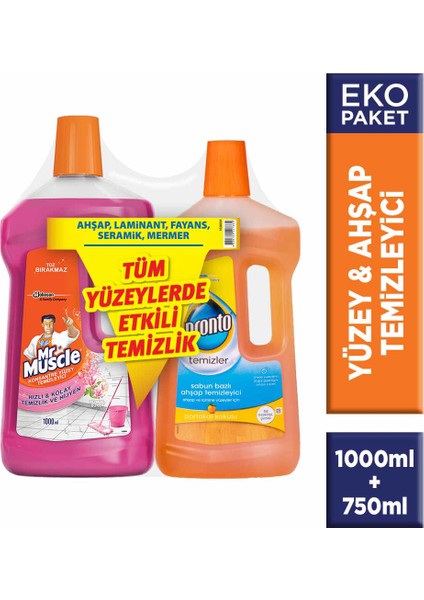 Promo Ahşap Temizleyici 750 ml + Mr Muscle Yüzey Temizleyici Floral 1 lt