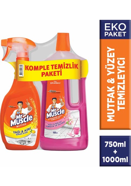 Mr Muscle Promo Mutfak Temizleyici Limon 750 ml + Mr Muscle Yüzey Temizleyici Floral 1000 ml