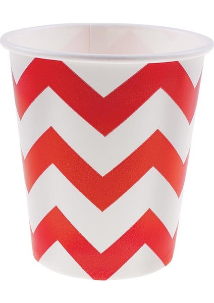 Kırmızı Zigzag Karton Bardak 8'li