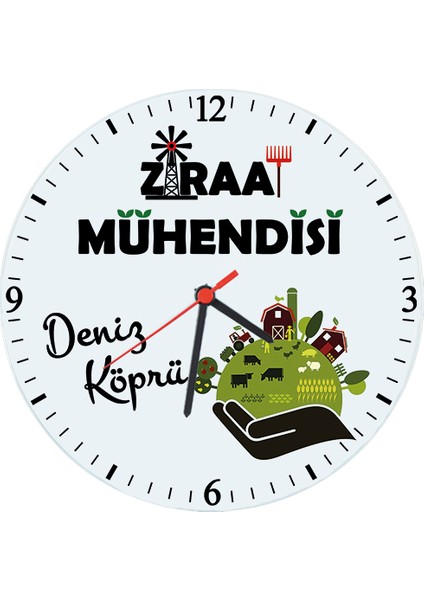 Ziraat Mühendisine Hediye Isimli Cam Duvar Saati