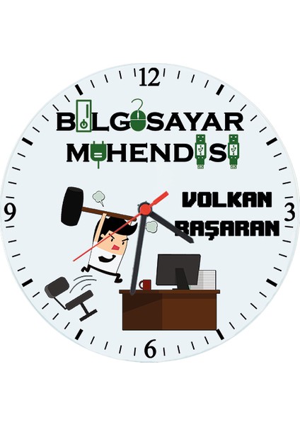 Bilgisayar Mühendisine Hediye Isimli Cam Duvar Saati