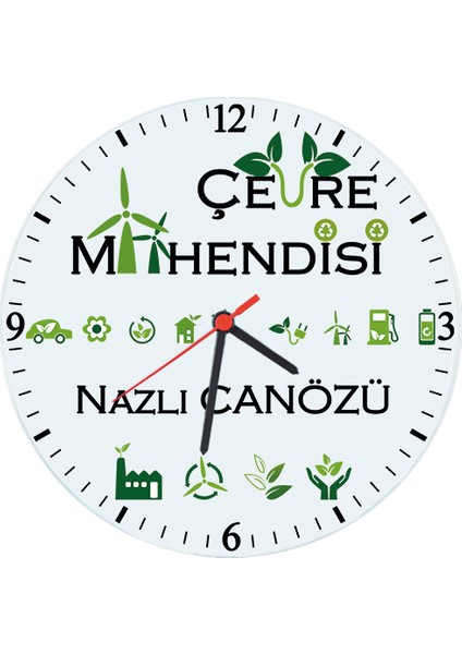 Çevre Mühendisine Hediye Isimli Cam Duvar Saati