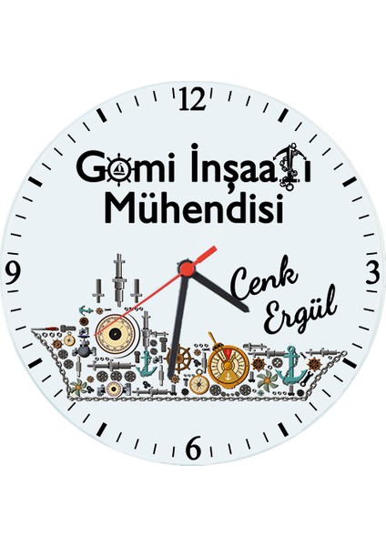 Gemi Inşaatı Mühendisine Hediye Isimli Cam Duvar Saati