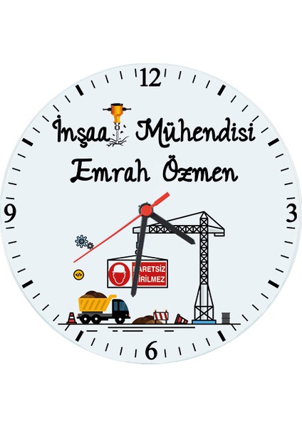 Inşaat Mühendisine Hediye Isimli Cam Duvar Saati