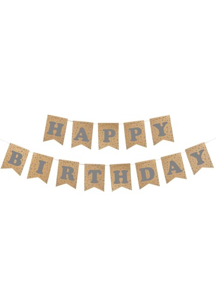 Happy Birthday Kraft Zemin Gümüş Harf Afiş