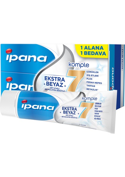 Ipana Komple Bakım Diş Macunu + Ferahlık ve Beyazlık Ağız Bakım Suyu 1 Alana 1 Bedava Paketi (65 ml + 65 ml)