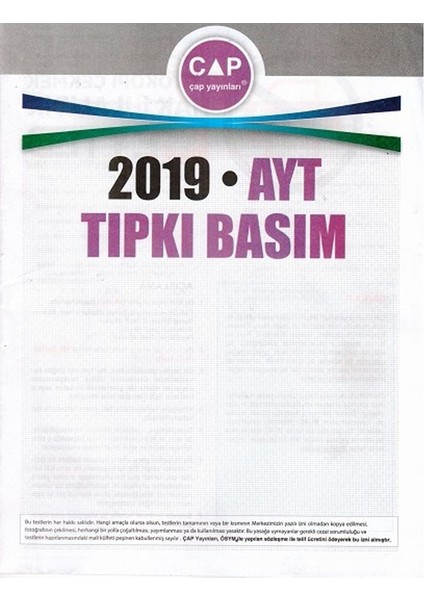 2019 AYT Tıpkı Basım