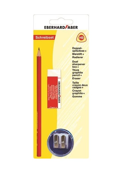 Eberhard-Faber Üçgen Kurşun Kalem Hb Çiflikalemtraş +Silgi Bister