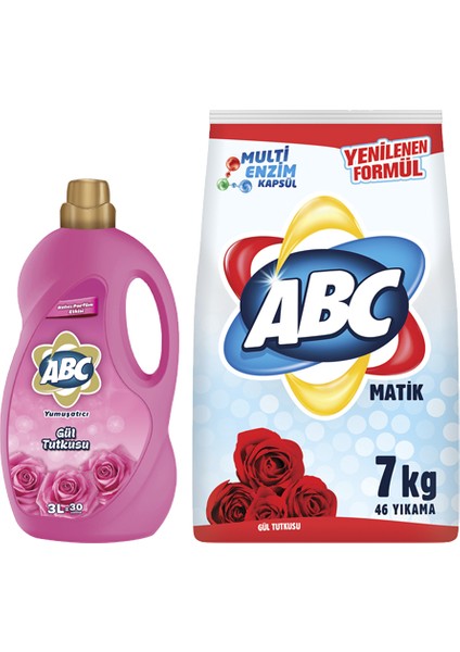 Toz Deterjan Gül Tutkusu 7 kg + Abc Çamaşır Yumuşatıcısı Gül Tutkusu 3 Lt