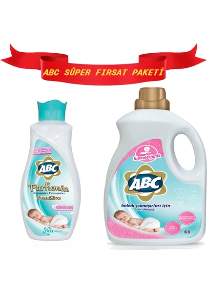 Abc Parfumıa Konsantre Yumuşatıcı Sensıtıve 1440 ml + Abc Bebek Çamaşırları Için Sıvı Deterjan 2700 ml