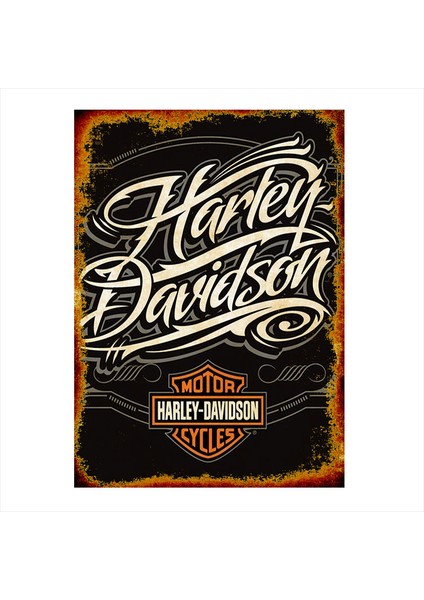 Ahşap Tablo Retro Harley Davidson Posteri