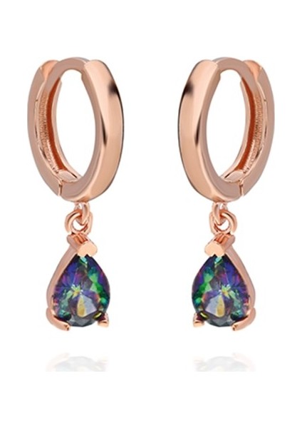 925 Ayar Damla Mistik Topaz Taşlı Küpe Kadın Gümüş Küpe