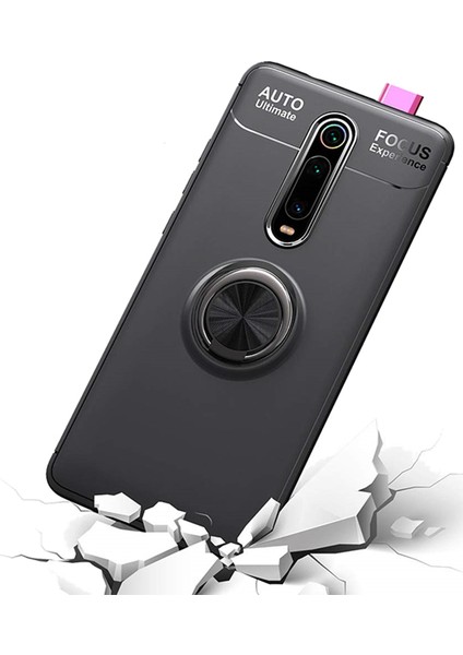 Xiaomi Mi 9TKılıf Ravel Soft Yüzüklü Standlı + Tam Ekran Cam Koruyucu Kırmızı