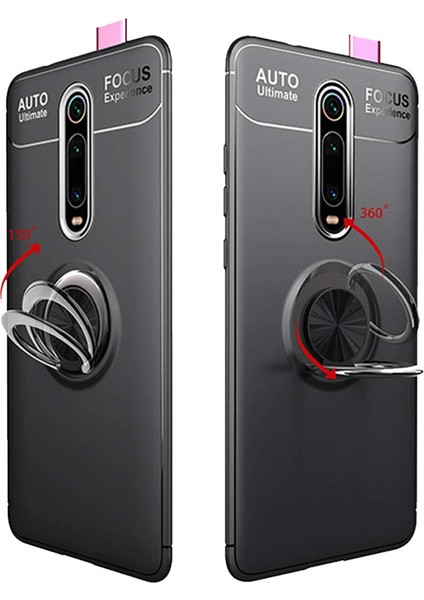Xiaomi Mi 9TKılıf Ravel Soft Yüzüklü Standlı + Tam Ekran Cam Koruyucu Kırmızı