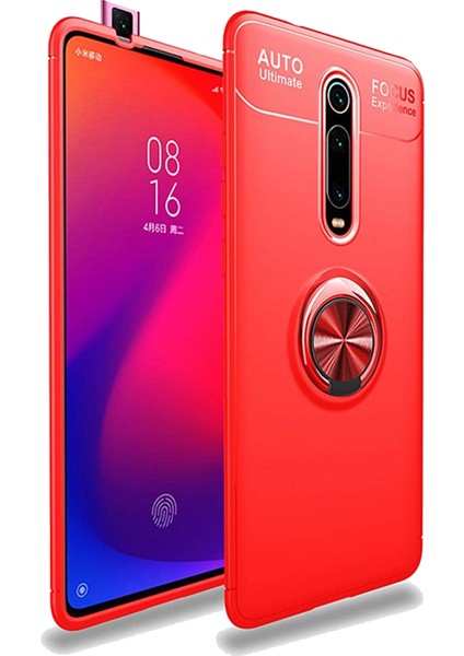 Xiaomi Mi 9TKılıf Ravel Soft Yüzüklü Standlı + Tam Ekran Cam Koruyucu Kırmızı