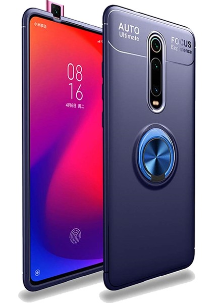 Xiaomi Mi 9TKılıf Ravel Soft Yüzüklü Standlı + Tam Ekran Cam Koruyucu Lacivert