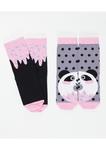 Panda&Crema Kız Soket Çorap 2'li Takım