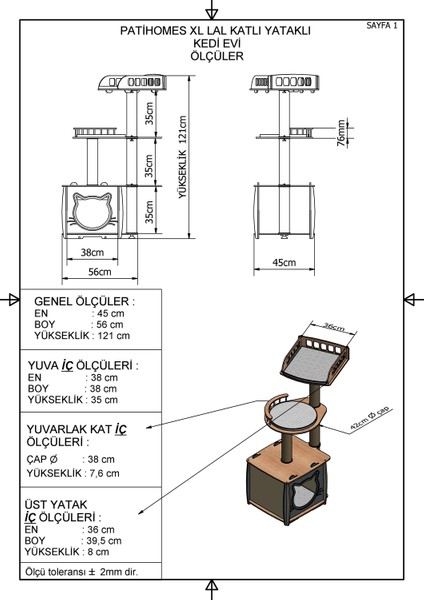 Katlı Kedi Tırmalama Oyun Evi - Kedi Tırmalaması Bej XL