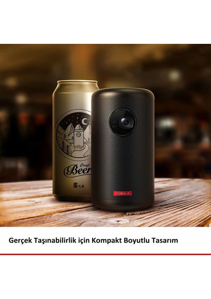 Nebula Capsule II Akıllı Mini Portatif Projeksiyon TV Box 200 Lumen 720p HD Cep Sineması (Wi-Fi DLP, 8W Hoparlör 100 inç yansıtma) - D2421 (Anker Türkiye Garantili)