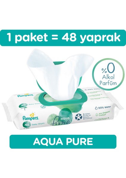 Islak Havlu Mendil Aqua Pure 48 Yaprak Tekli Paket