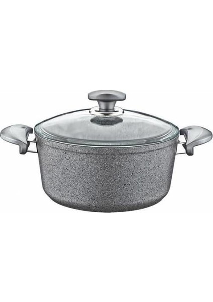 Granit 22X11,5 cm Gri Derin Tencere Cam Kapaklı 3110