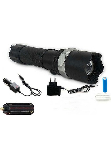 Swat KM-110 Profesyonel Şarjlı El Feneri Ledli+Flashlight+Zoom Özellikli+Tüfek Aparatı 6 Parça Full Set