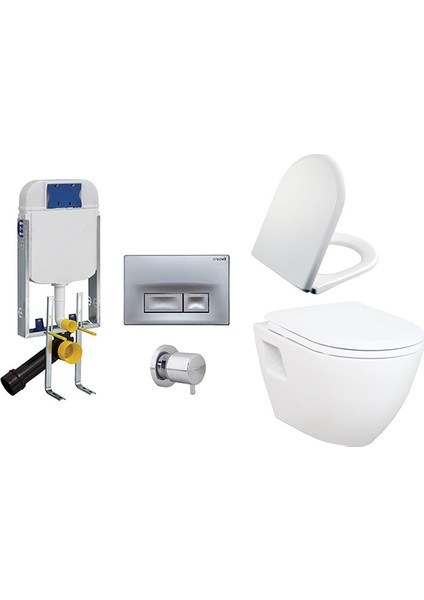 Gömme Rezervuar GR5001 + Mat Buton + AC50L Stop Valf + Creavit Terra Asma Klozet TP325 + Creavit Amasra Ultima Thermoplast Amortisörlü Klozet
