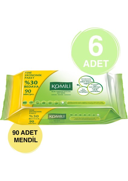 Komili Islak Havlu Mendil 90'Lı 6 Paket