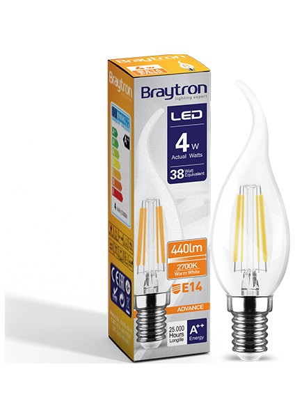 Kıvrık Buji Ince Duylu LED Ampul Cam 4 W E-14 2700K Gunışığı Işık BA35-00410 fiyatları
