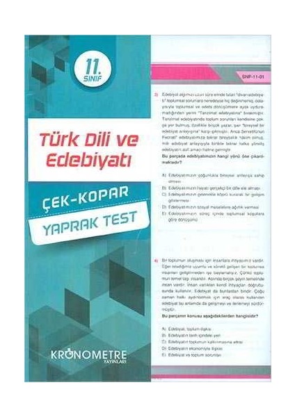 11. Sınıf Türk Dili Ve Edebiyatı Yaprak Test