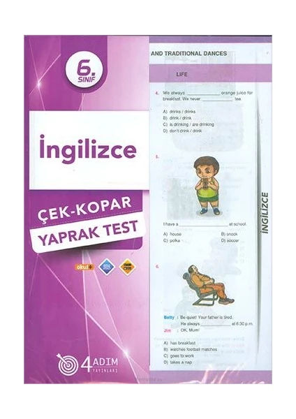 4 Adım Yayınları 4 Adım 6. Sınıf İngilizce Çek Kopar Yaprak Test