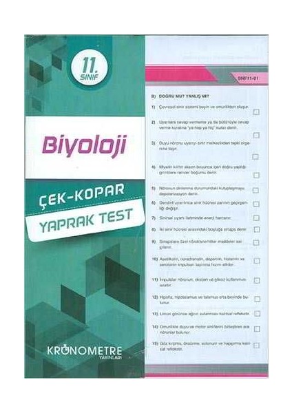 Kronometre Yayınları 11. Sınıf Biyoloji Yaprak Test