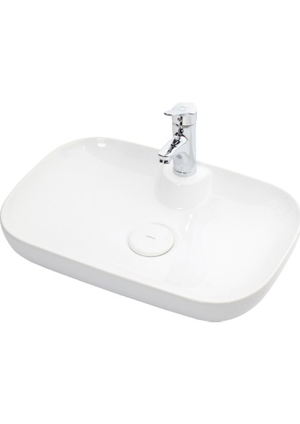 Premium Class 70 cm Tezgah Üstü Lavabo Batarya Delikli Beyaz
