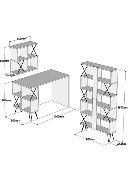 Variant Extra Duvar Raflı Çalışma Masası Ve Kitaplık Takımı - Meşe