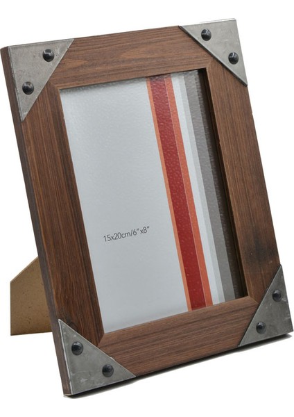 15 x 20 cm Metal Kenarlıklı Ahşap Fotoğraf Çerçevesi