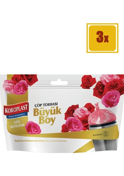 10' lu Gül Kokulu Büyük Boy Çöp Torbası 3'lü Set