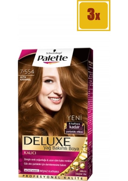Deluxe 7/554 Altın Karamel Saç Boyası 3'lü Set