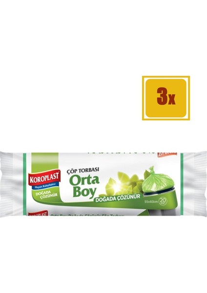 20' li Doğada Çözünür Orta Boy Çöp Torbası 3'lü Set