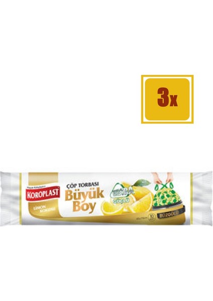 Güçlü Büzgülü Çöp Torbası Limon Kokulu Büyük 10' lu 3'lü Set