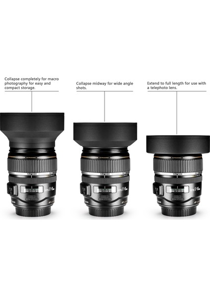 Nikon D5100 D5200 18-55 mm Lens İçin 52 mm 3 Kademeli Kauçuk Parasoley
