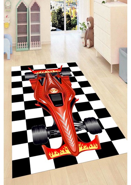 Kaymaz Taban Yıkanabilir Resmi̇ro Formula Bir Araba Desenli Dijital Baskılı Halı