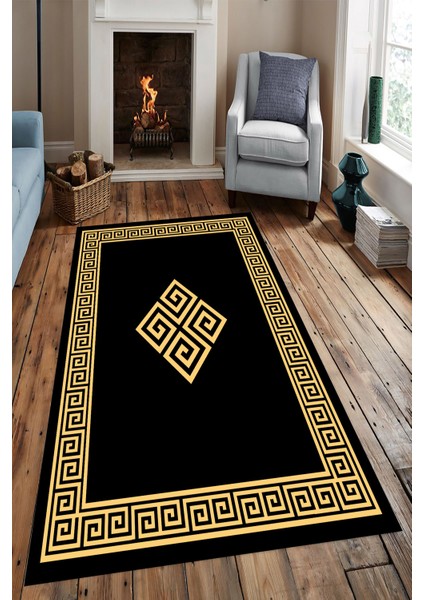 Kaymaz Taban Yıkanabilir Resmi̇ro Vektörel Kanca Desenli Dijital Baskılı Halı